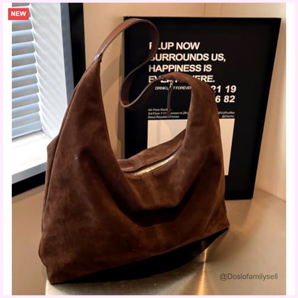 Slouchy Suede Shoulder Bag Crescent Tote Work Travel Purse Minimal Chic - Picture 4 of 7